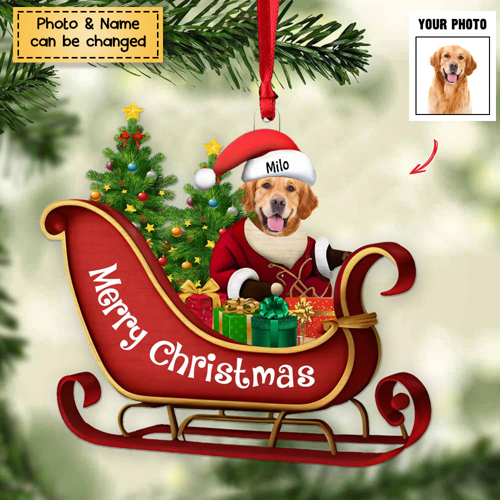 Dog Sitting On A Cute Sleigh Ornament - Personalized Acrylic Christmas Ornament, Gift For Dog Lovers