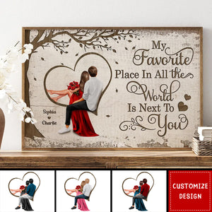 Personalized Favorite Place In The World Heart Couple Sitting Poster - Anniversary Gift For  Wife,Husband