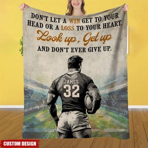 Look Up Get Up-Personalized Rugby Boy Blanket-Gift For Rugby Lovers