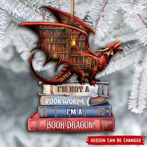 2024 New Release Personalized Book Dragon Christmas Wood Ornament, Gift For Book Lover