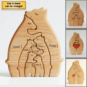 New Release - Personalized Bear Family Wooden Art Puzzle, Gift For Family