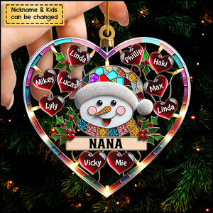 Sparkling Grandma Mom Snowman Heart Kids Personalized Ornament