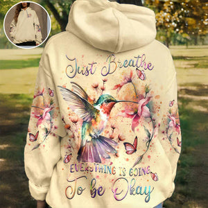 Just Breathe Hummingbird All Over Print Hoodie - Gift For Bird Lovers