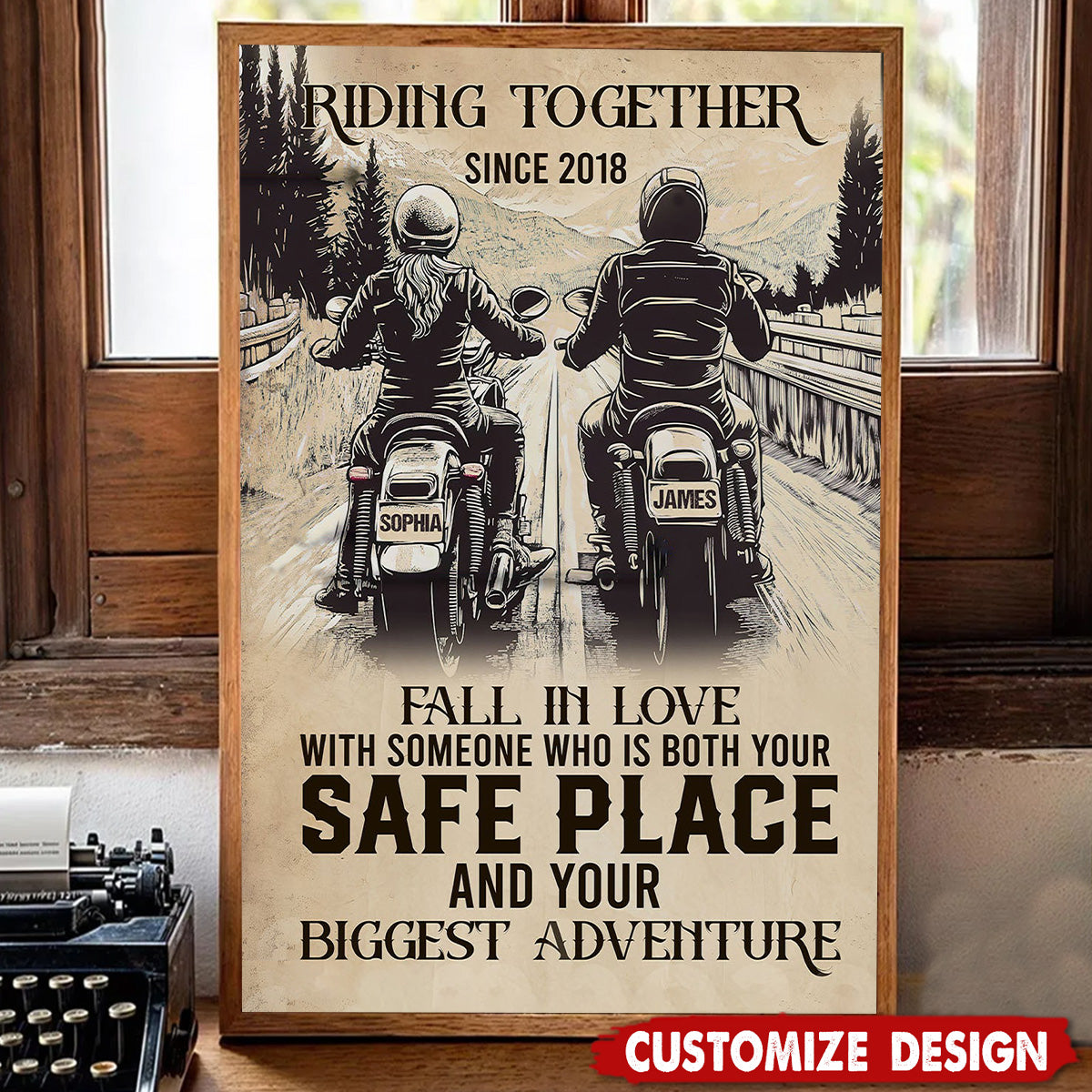 Safe Place And Your Biggest Adventure-Personalized Vintage Couple Biker Poster-Gift For Motorcycle-Loving Couple