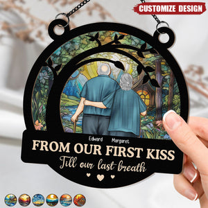 From Our First Kiss Old Couple - Personalized Window Hanging Suncatcher Ornament