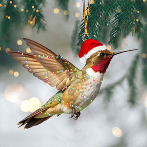 Hummingbird With Christmas Cap Ornament - Gift For Bird Lovers - 2024 New Release