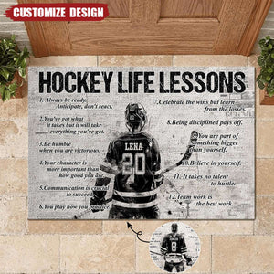 Personalized Hockey Life Lessons Doormat - Gift For Hockey Lovers