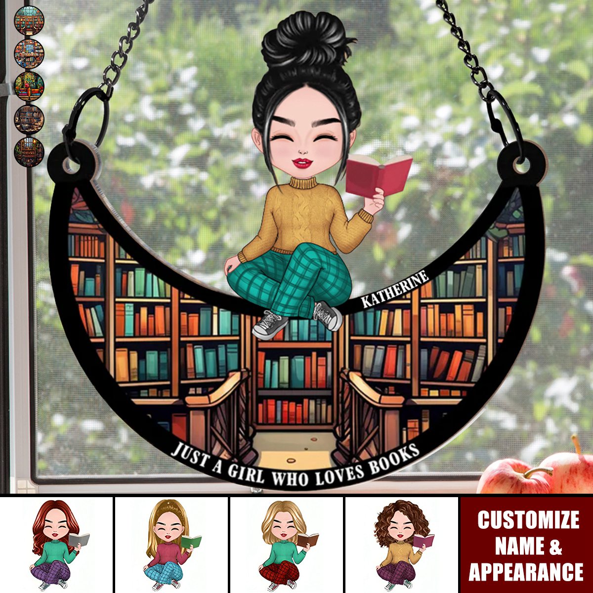 Personalized Gifts For Book Lover Suncatcher Ornament - Just A Girl Who Loves Books