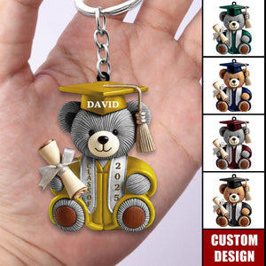 Graduation Bear - Personalized Acrylic Keychain, Graduation Gift