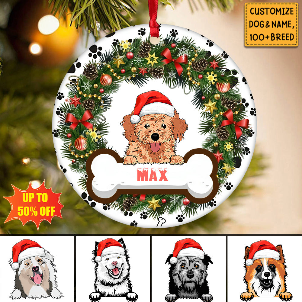 Christmas Gift For Dog Lovers - Personalized Circle Ceramic Ornament