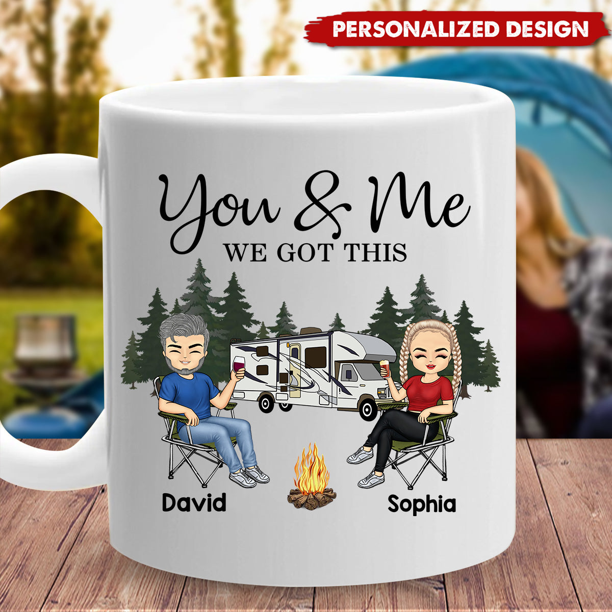 Camping Partners For Life Doll Couple Sitting-Personalized RV Mug-Gift For Camping Lovers