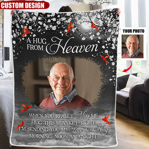 Custom Photo A Hug From Heaven - Memorial Personalized Custom Blanket - Christmas Gift, Sympathy Gift For Family Members