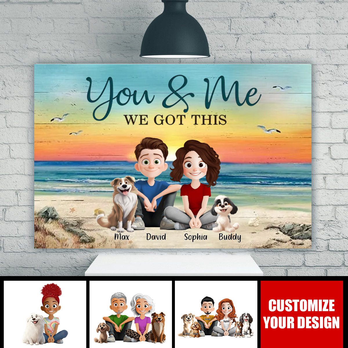 Personalized Cute Cartoon Couple And Dogs You & Me We Got This Personalized Horizontal Poster