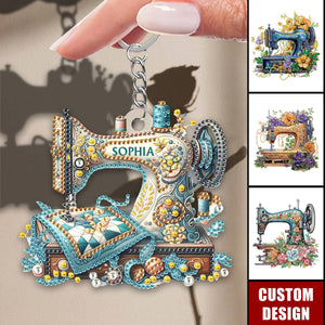 Shiny Sewing Machine Personalized Acrylic Keychain, Gifts For Sewing Lover