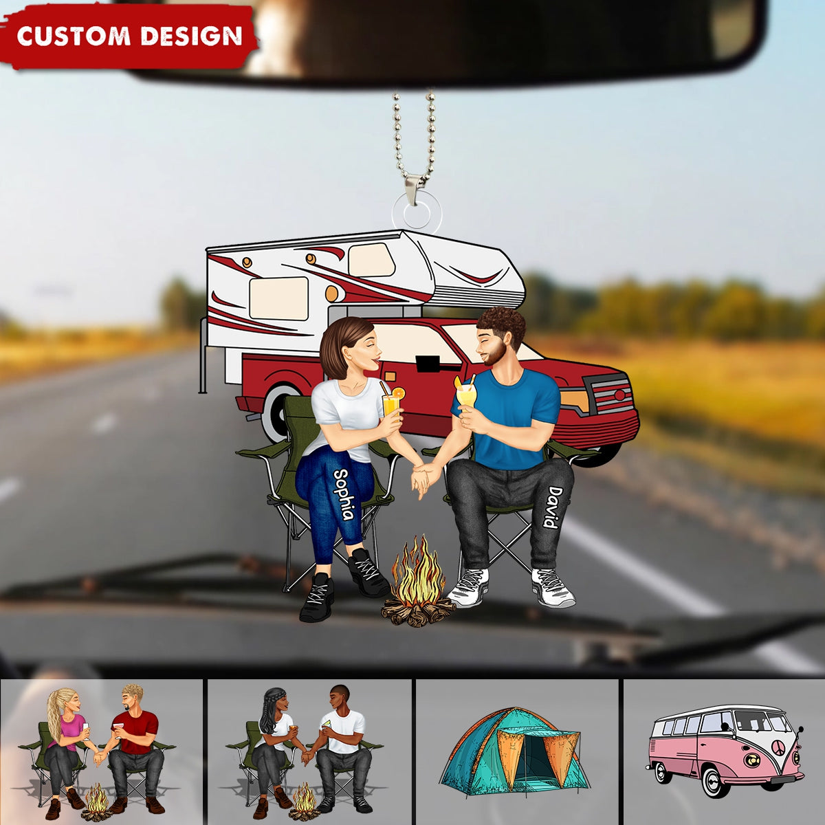 Camping Couple Making Memories One Campsite At A Time Personalized Car Ornament-Gift For Couple