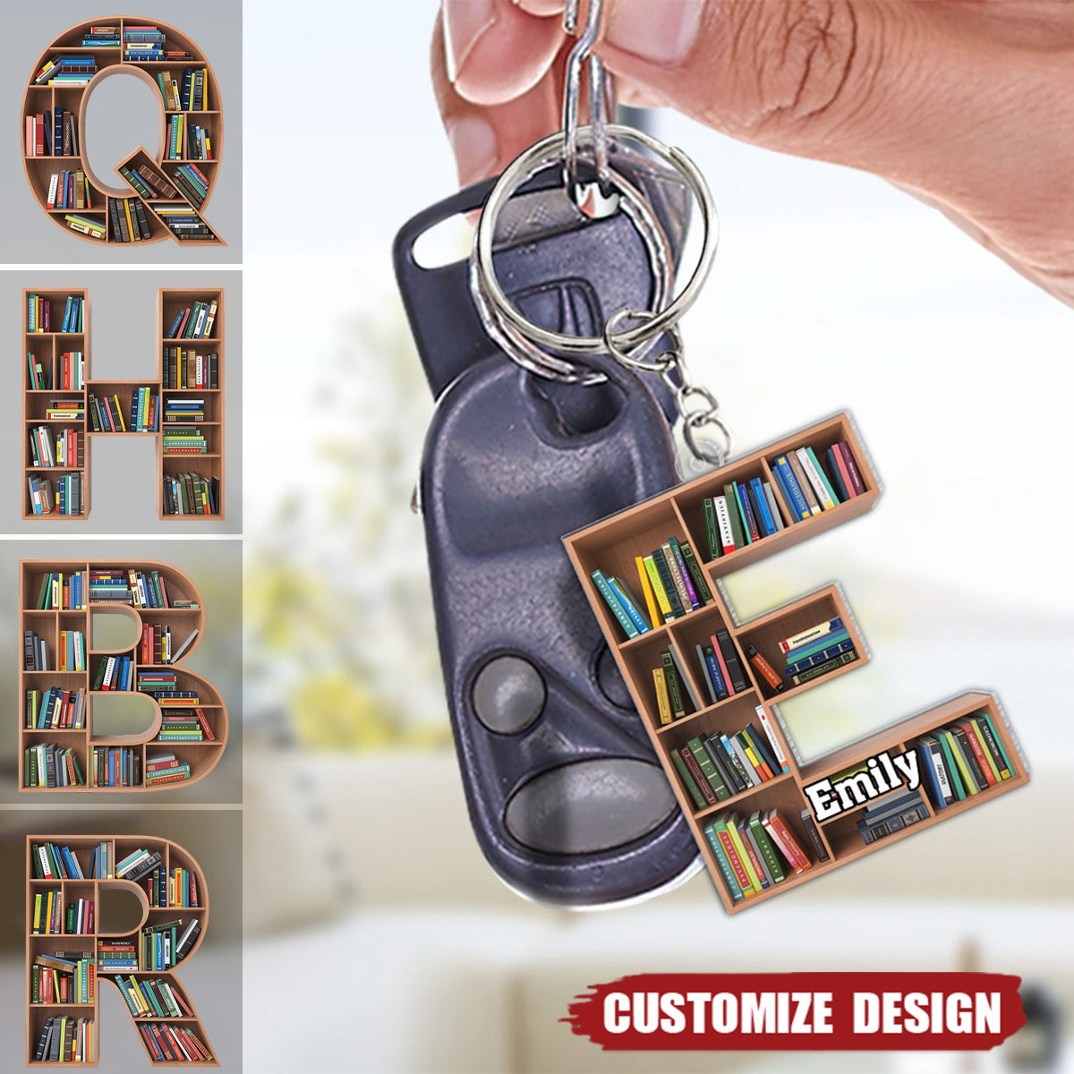 Personalized Gifts For Book Lover Keychain Alphabet Bookshelf