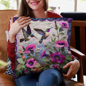 Purple Hummingbirds Pillow - Gift For Bird Lovers