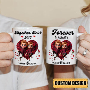 Together Since-Personalized Rose Heart Couple Mug, Anniversary Gift For Couple