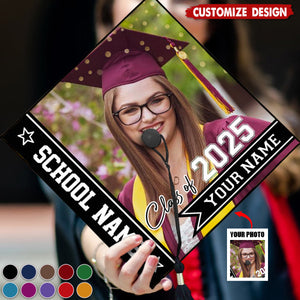 Personalized Class Of 2025 Photo Graduation Cap Topper, Decorations For Grad Cap