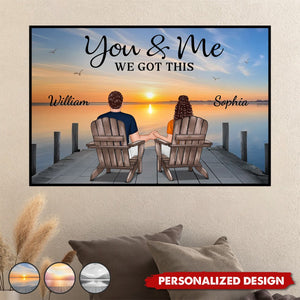 Back View Couple Sitting On The Lake Dock-Personalized Poster-Heartfelt Gift For Couple