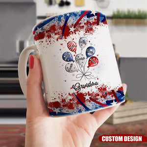 4th July Grandma Mom Little Balloon Kids American Flag Pattern Personalized Mug