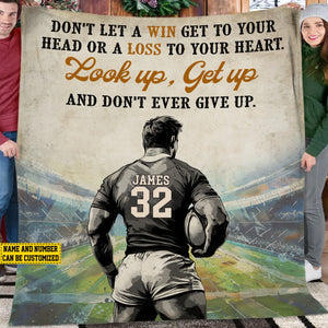 Look Up Get Up-Personalized Rugby Boy Blanket-Gift For Rugby Lovers