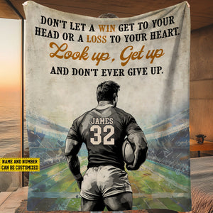 Look Up Get Up-Personalized Rugby Boy Blanket-Gift For Rugby Lovers