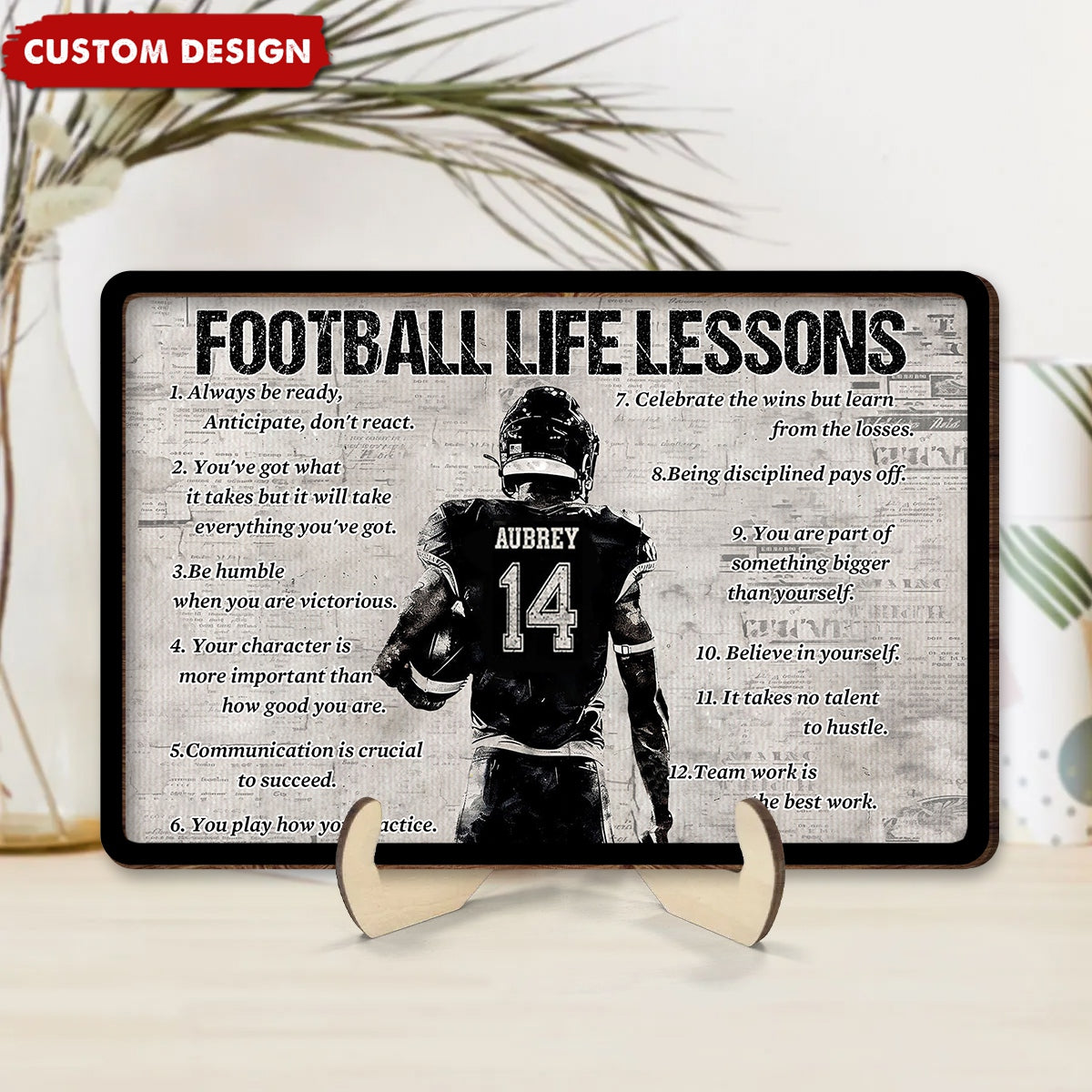 Personalized Football Life Lesson 2-Layered Wooden Plaque - Gift For Football Lovers