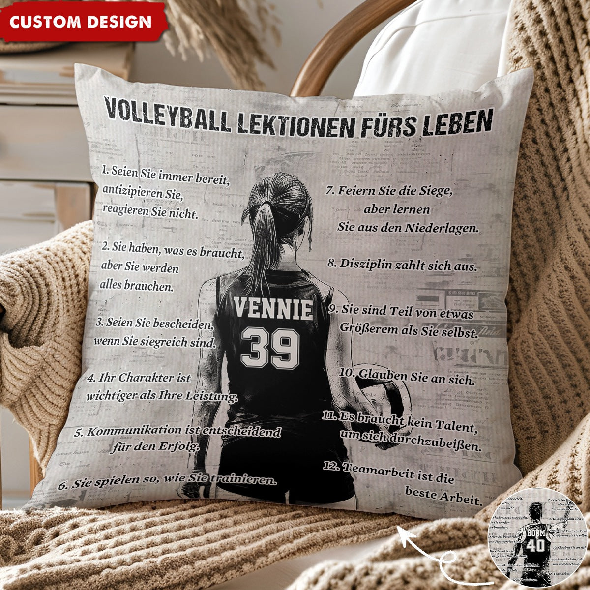 Personalisiertes Volleyball-Lebenslektionen-Kissen-Geschenk für Volleyball-Liebhaber