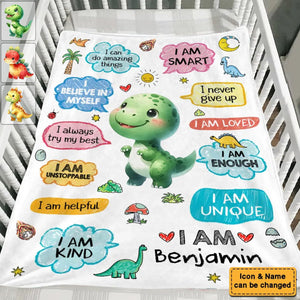 Personalized Grandson Cartoon Dinosaur Blanket