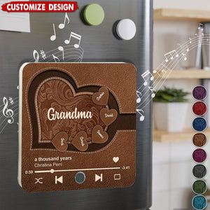 Grandma's Little Sweethearts, Leather Effect Printed Personalized Music Fridge Magnet