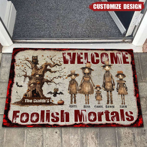 Welcome Mortals. Scarecrow Family. - Personalized Doormat