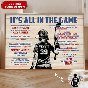 It's All In The Game - Personalized Boy Girl Cricket Poster - Gift For Cricket Lovers