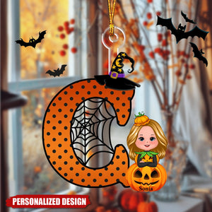 Personalized Cartoon Character Pumpkin Ornament with Initial & Name Halloween Party Favors Gift for Kids