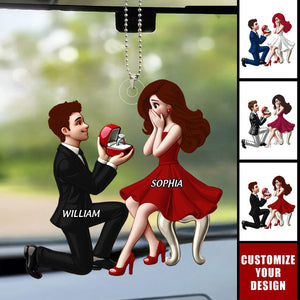 Personalized Newly Engaged Gift,Custom Just Engaged Valentine's Day Gifts for Couples Transparent Acrylic Car Ornament