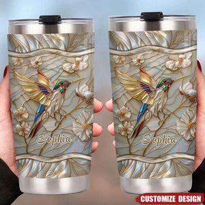 Stained Glass Hummingbird Personalized Name Tumbler