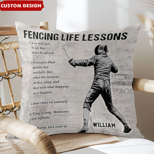 Personalized Fencing Life Lessons Pillow-Gift For Fencing Lovers