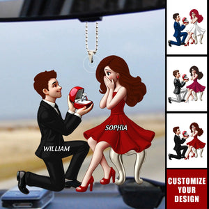 Personalized Newly Engaged Gift,Custom Just Engaged Valentine's Day Gifts for Couples Transparent Acrylic Car Ornament