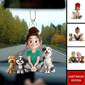 Personalized Cute Cartoon Couple And Dogs Acrylic Car Ornament-Gift For Dog Lovers, Couple