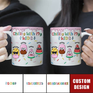 Chilling With My Grandkids - 3D Inflated Effect Printed Mug, Personalized White Edge-to-Edge Mug