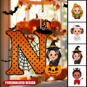 Personalized Cartoon Character Pumpkin Ornament with Initial & Name Halloween Party Favors Gift for Kids