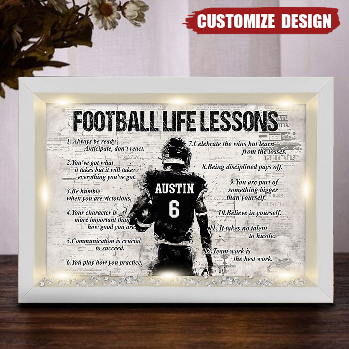 Personalized American Football Life Lessons Shadow Box - Gift For American Football Lovers