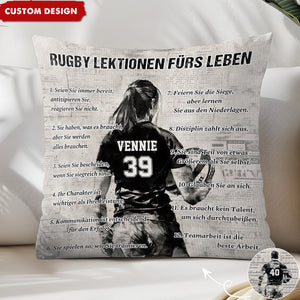 Personalisiertes Rugby-Lebenslektionskissen-Geschenk für Rugby-Liebhaber