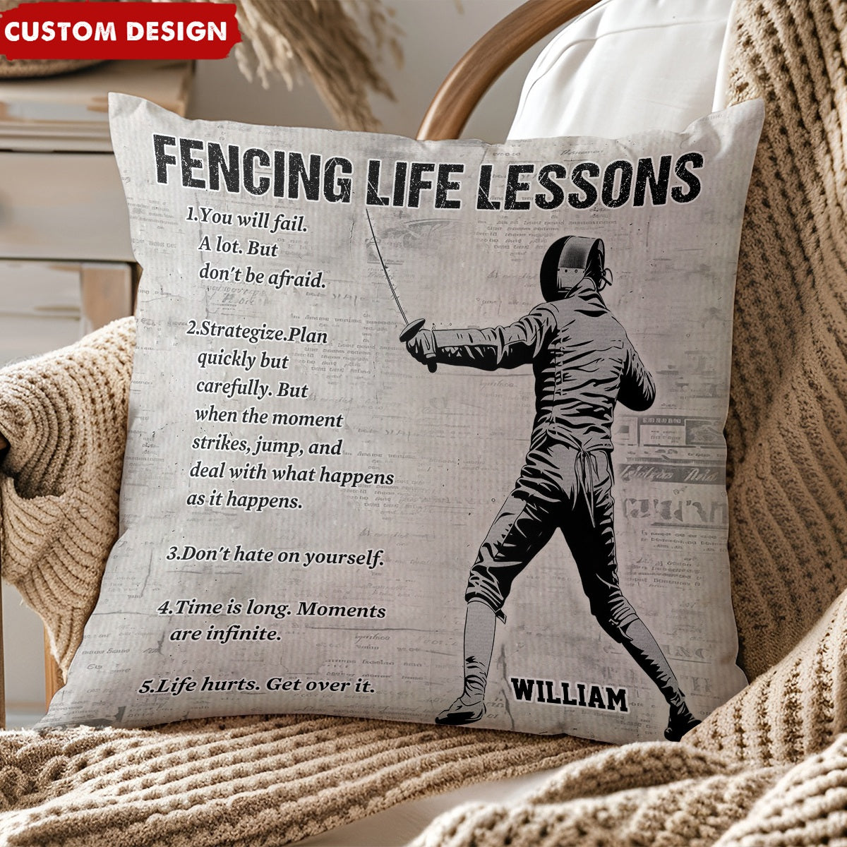 Personalized Fencing Life Lessons Pillow-Gift For Fencing Lovers