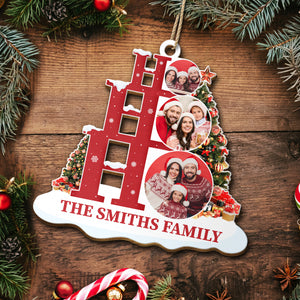 Custom Photo Ho Ho Ho Family - Christmas Gift - Personalized Wooden Cutout Ornament