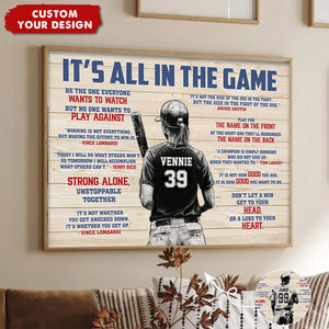 It's All In The Game - Personalized Boy Girl Baseball Poster - Gift For Baseball Lovers