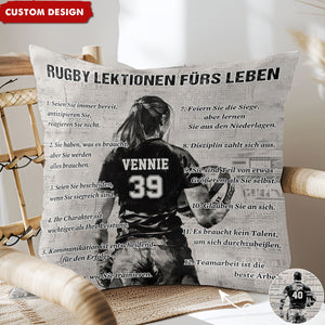 Personalisiertes Rugby-Lebenslektionskissen-Geschenk für Rugby-Liebhaber