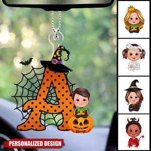 Personalized Cartoon Character Pumpkin Ornament with Initial & Name Halloween Party Favors Gift for Kids