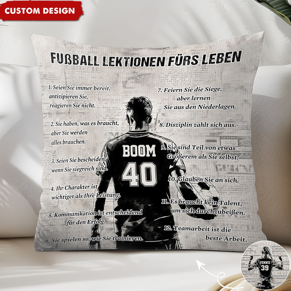 Personalisiertes Fußball-Lebenslektionskissen-Geschenk für Fußballliebhaber