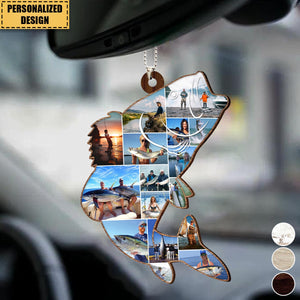 Fishing Photo Collage Personalized Car Ornament - Gift For Fishing Lovers